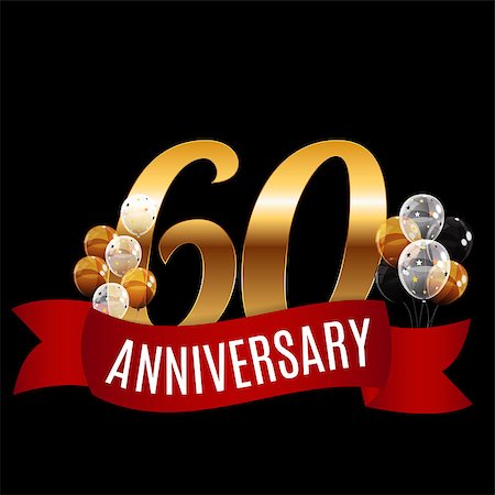 Golden 60 Years Anniversary Template with Red Ribbon Vector Illustration EPS10 Stock Photo - Budget Royalty-Free & Subscription, Code: 400-08980060