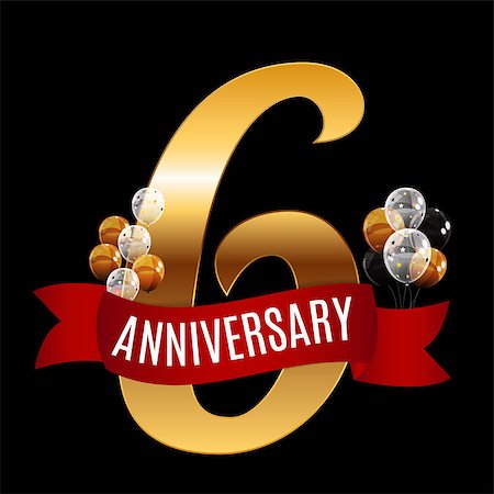 Golden 6 Years Anniversary Template with Red Ribbon Vector Illustration EPS10 Stock Photo - Budget Royalty-Free & Subscription, Code: 400-08980061