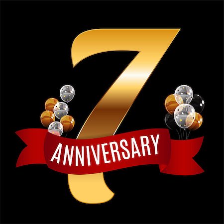 Golden 7 Years Anniversary Template with Red Ribbon Vector Illustration EPS10 Stock Photo - Budget Royalty-Free & Subscription, Code: 400-08980063