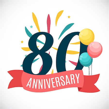 Anniversary 80 Years Template with Ribbon Vector Illustration EPS10 Stock Photo - Budget Royalty-Free & Subscription, Code: 400-08980074