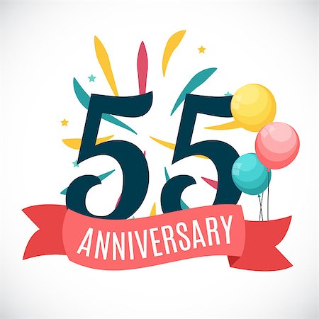 Anniversary 55 Years Template with Ribbon Vector Illustration EPS10 Stock Photo - Budget Royalty-Free & Subscription, Code: 400-08980077