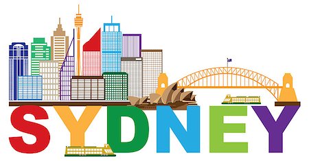 simsearch:400-06093657,k - Sydney Australia Skyline Landmarks Harbour Bridge Colorful Abstract Isolated on White Background Illustration Stock Photo - Budget Royalty-Free & Subscription, Code: 400-08980097