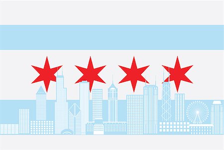 simsearch:400-07104696,k - Chicago City Skyline Panorama Color Outline Silhouette with City Flag Isolated on White Background Illustration Foto de stock - Super Valor sin royalties y Suscripción, Código: 400-08980090