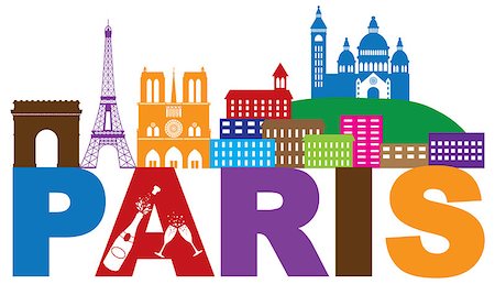 simsearch:400-08094357,k - Paris France City Skyline Outline Silhouette Color with Champagne Bottle Glass Isolated on White Background Panorama Illustration Foto de stock - Super Valor sin royalties y Suscripción, Código: 400-08980107