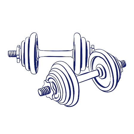 dumbbells sport fitness vector sketch illustration isolated over white background Stock Photo - Budget Royalty-Free & Subscription, Code: 400-08980233