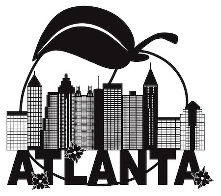 simsearch:400-07104696,k - Atlanta Georgia City Skyline Abstract with Peach Dogwood Flowers black and white Text llustration Foto de stock - Super Valor sin royalties y Suscripción, Código: 400-08980313