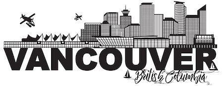 simsearch:400-08980317,k - Vancouver British Columbia Canada City Skyline Text Black and White Illustration Foto de stock - Super Valor sin royalties y Suscripción, Código: 400-08980343