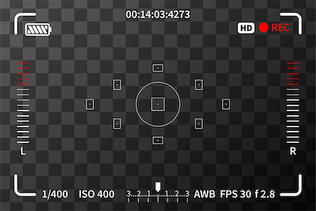 Camera viewfinder with iso, battery and audio levels marks on transparent background Stockbilder - Microstock & Abonnement, Bildnummer: 400-08980405