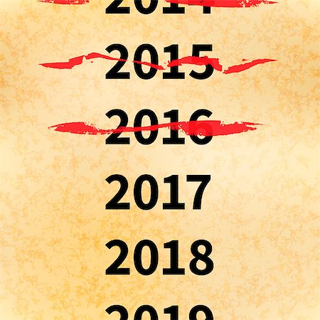 Crossed out years in 2017 calendar, conceptual illustration on old paper Stockbilder - Microstock & Abonnement, Bildnummer: 400-08980406