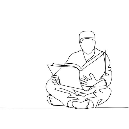 people reading books drawing - Man in fez reading Koran. Continuous line drawing vector illustration Stock Photo - Budget Royalty-Free & Subscription, Code: 400-08980452