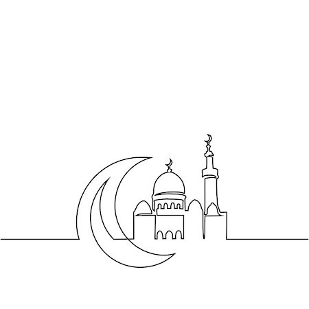 simsearch:400-08647515,k - Continuous line drawing of mosque with moon. Vector illustration Foto de stock - Super Valor sin royalties y Suscripción, Código: 400-08980469