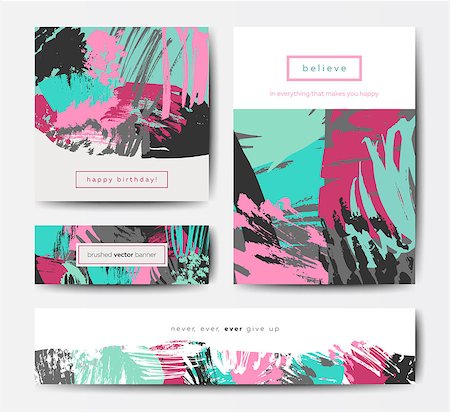 simsearch:400-08617908,k - Modern grunge brush design templates, invitation, banner, art vector cards design in bright contrast colors Foto de stock - Super Valor sin royalties y Suscripción, Código: 400-08980489