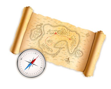 simsearch:400-04908052,k - Ancient pirate map with paper texture with glossy compass isolated on white Stockbilder - Microstock & Abonnement, Bildnummer: 400-08980768