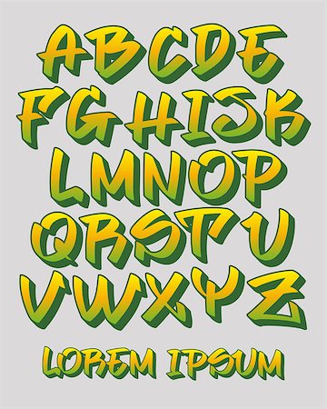 photojope (artist) - Vectorial font in readable graffiti hand written 3D style. Capital letters alphabet. Customizable colors. Fotografie stock - Microstock e Abbonamento, Codice: 400-08980859