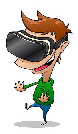 photojope (artist) - Boy wearing virtual reality glasses having fun, playing vr game. Cartoon illustration isolated on white background. Fotografie stock - Microstock e Abbonamento, Codice: 400-08980862