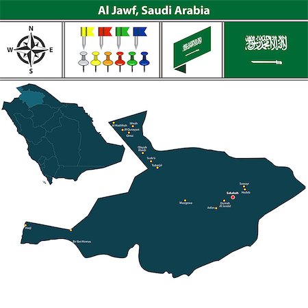 simsearch:400-07955308,k - Vector map of Al Jawf region with flag, icons and location on Saudi Arabian map. Stock Photo - Budget Royalty-Free & Subscription, Code: 400-08980986