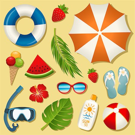 Set of vector summer elements for bright design Photographie de stock - Aubaine LD & Abonnement, Code: 400-08981098