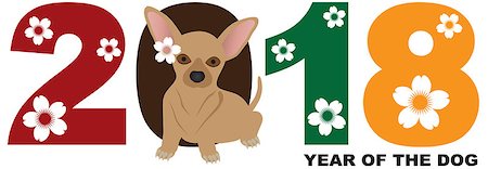 simsearch:400-08978362,k - 2018 Chinese Lunar New Year of the Dog Numeral with Chihuahua Color Illustration Foto de stock - Super Valor sin royalties y Suscripción, Código: 400-08981122