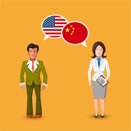 simsearch:400-06202298,k - Two people with white speech bubbles with USA and China flags. Language study conceptual illustration Photographie de stock - Aubaine LD & Abonnement, Code: 400-08981136