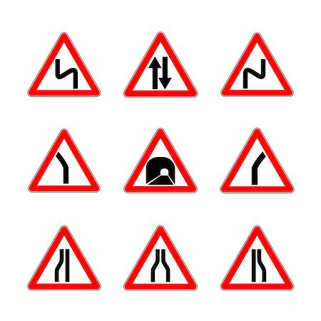 simsearch:400-04450110,k - Red Dangerous signs - Danger Triangle Road signs isolated on white background Foto de stock - Super Valor sin royalties y Suscripción, Código: 400-08981382