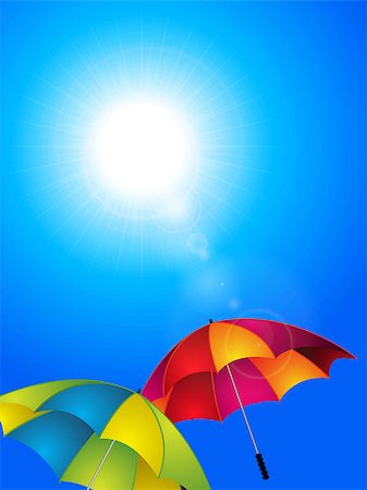 Sunny Blue Sky Background with Colourful Umbrellas and Lens Flares Photographie de stock - Aubaine LD & Abonnement, Code: 400-08981396