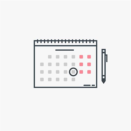 simsearch:400-07108048,k - Monthly wall calendar with rings and pen. Circled date or event. Modern line style vector illustration. Marked day, meeting or birthday. Foto de stock - Super Valor sin royalties y Suscripción, Código: 400-08981402