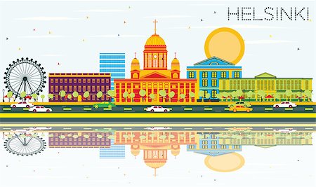 finland landmark - Helsinki Skyline with Color Buildings, Blue Sky and Reflections. Vector Illustration. Business Travel and Tourism Concept with Historic Architecture. Image for Presentation Banner Placard and Web Site. Stock Photo - Budget Royalty-Free & Subscription, Code: 400-08981427