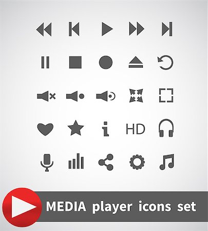 simsearch:400-04741254,k - Media Player Icons Set. Multimedia. Isolated. Vector Illustration EPS10 Foto de stock - Super Valor sin royalties y Suscripción, Código: 400-08981440