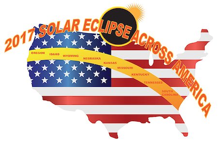 simsearch:400-09046764,k - 2017 Total Solar Eclipse across America USA map color illustration Fotografie stock - Microstock e Abbonamento, Codice: 400-08981471