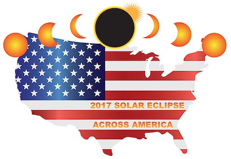simsearch:400-09046764,k - 2017 Solar Eclipse Totality across America USA map color illustration Fotografie stock - Microstock e Abbonamento, Codice: 400-08981472