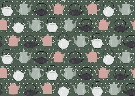 Seamless pattern teapots dots green, vector Photographie de stock - Aubaine LD & Abonnement, Code: 400-08981486