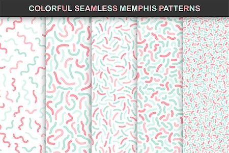 simsearch:400-09052365,k - Collection of colorful seamless memphis patterns. Mosaic delicate design - fashion 80 - 90s. You can find seamless backgrounds in swatches panel. Photographie de stock - Aubaine LD & Abonnement, Code: 400-08981506