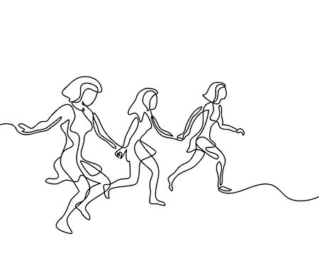 Running girls have joy in summer time. Continuous line drawing. Vector illustration on white background Stock Photo - Budget Royalty-Free & Subscription, Code: 400-08981562