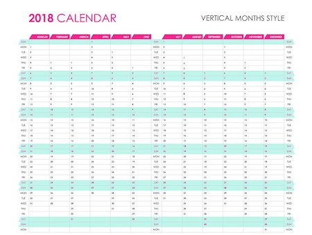 simsearch:400-08194861,k - Year planner for 2018, personal or corporative calendar in simple design Foto de stock - Royalty-Free Super Valor e Assinatura, Número: 400-08981696