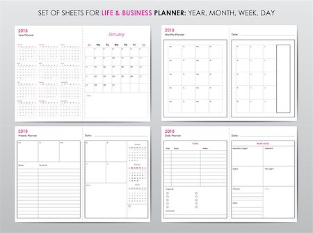 simsearch:400-08194861,k - Set of planners for 2018, life and business planner sheets Fotografie stock - Microstock e Abbonamento, Codice: 400-08981698