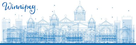 simsearch:400-07272465,k - Outline Winnipeg Skyline with Blue Buildings. Vector Illustration. Business Travel and Tourism Concept with Modern Buildings. Image for Presentation Banner Placard and Web Site. Stock Photo - Budget Royalty-Free & Subscription, Code: 400-08981767