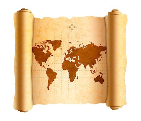 Realistic ancient world map on old textured scroll isolated on white Stockbilder - Microstock & Abonnement, Bildnummer: 400-08981836