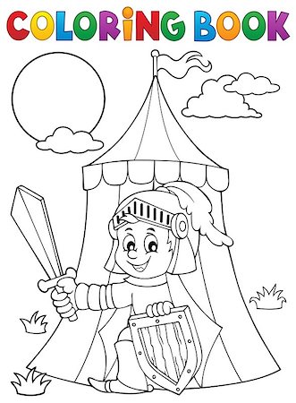 simsearch:640-02948137,k - Coloring book knight by tent theme 1 - eps10 vector illustration. Photographie de stock - Aubaine LD & Abonnement, Code: 400-08981844