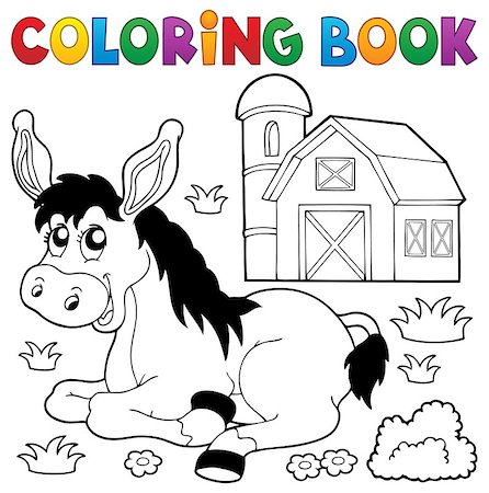 simsearch:400-08053244,k - Coloring book donkey and farm - eps10 vector illustration. Photographie de stock - Aubaine LD & Abonnement, Code: 400-08981841