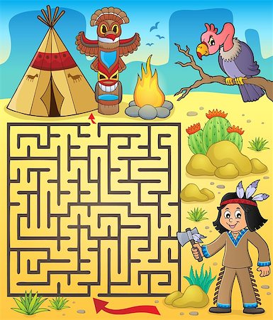 Maze 3 with Native American boy - eps10 vector illustration. Stock Photo - Budget Royalty-Free & Subscription, Code: 400-08981870