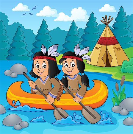 simsearch:400-08918506,k - Native American children in boat theme 2 - eps10 vector illustration. Stock Photo - Budget Royalty-Free & Subscription, Code: 400-08981884
