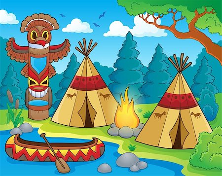 Native American campsite theme image 1 - eps10 vector illustration. Stock Photo - Budget Royalty-Free & Subscription, Code: 400-08981881
