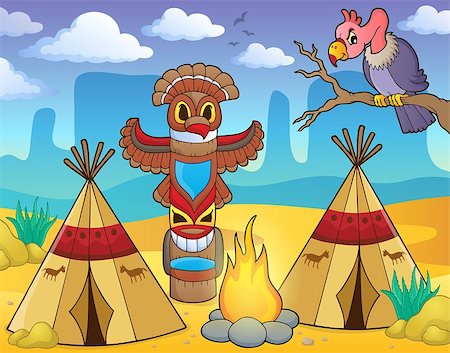Native American campsite theme image 2 - eps10 vector illustration. Stock Photo - Budget Royalty-Free & Subscription, Code: 400-08981882