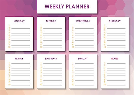 simsearch:400-08262900,k - Weekly planner for students, school planning sheet, weekly list Fotografie stock - Microstock e Abbonamento, Codice: 400-08981892