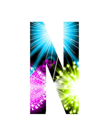 simsearch:400-09047268,k - Sparkler firework letter isolated on white background. Vector design light effect alphabet. Letter N. Stock Photo - Budget Royalty-Free & Subscription, Code: 400-08981941