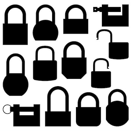 simsearch:400-08919372,k - Set black icons lock of different shapes, isolated on white background. Flat style, vector illustration. Stock Photo - Budget Royalty-Free & Subscription, Code: 400-08981951