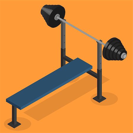 simsearch:400-07103428,k - Sports equipment item. Barbell bench press, element design for gym. Flat 3D isometric style, vector illustration. Photographie de stock - Aubaine LD & Abonnement, Code: 400-08981952