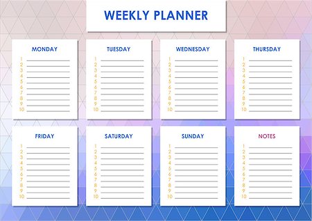 simsearch:400-08262900,k - Weekly planner for students, school planning sheet, weekly list Fotografie stock - Microstock e Abbonamento, Codice: 400-08981969