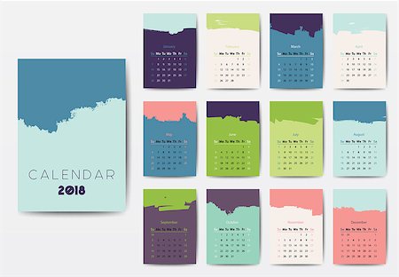 simsearch:400-08262900,k - Grunge style 2018 year calendar, colorful brush strokes design Fotografie stock - Microstock e Abbonamento, Codice: 400-08981976