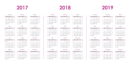 simsearch:400-08194861,k - Simple calendars for 2017, 2018 2019 business organizer Foto de stock - Royalty-Free Super Valor e Assinatura, Número: 400-08981977